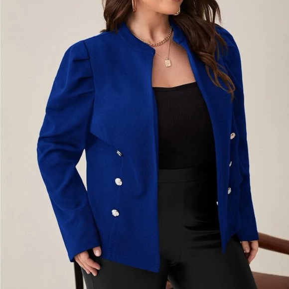 Plus size red puff sleeve jacket - Picture 8 of 13